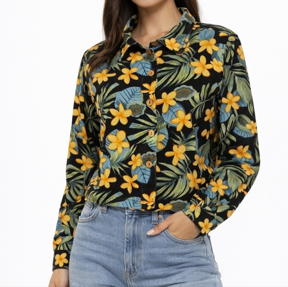 JANE ASHLEY Tropical Floral Resort Button Down Shacket
